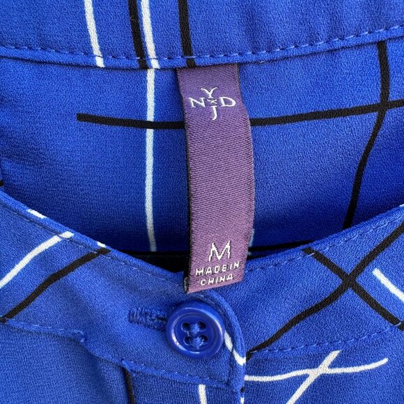 NYDJ Womens Blue Geometric Print Long Sleeve Pleated Back Preppy Tunic Blouse M - Picture 2 of 9